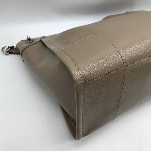 Tory Burch Taupe Patent Leather Britten Slouchy Shoulder Bag With Wallet - Picture 7 of 12